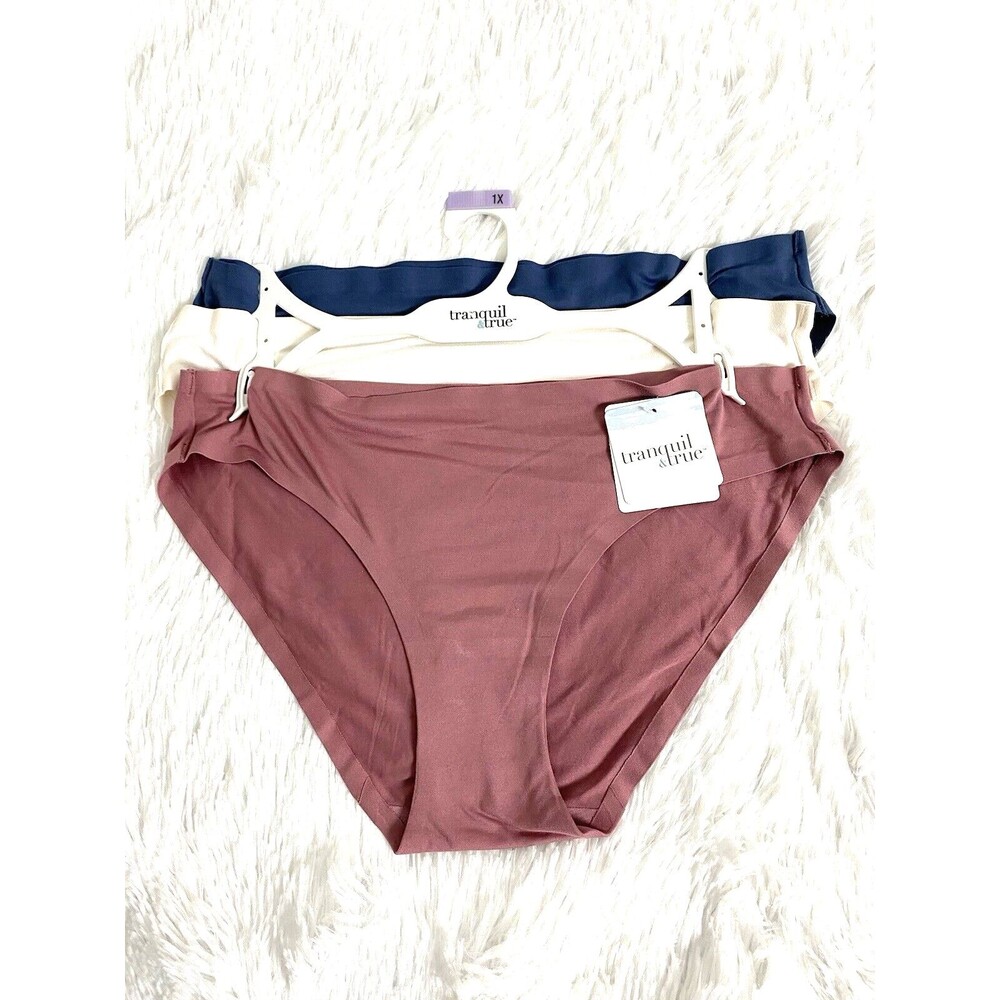 Tranquil & True Bikini Underwear Womens Plus Size 1X 3 Pack Blue Ivory Navy Pink